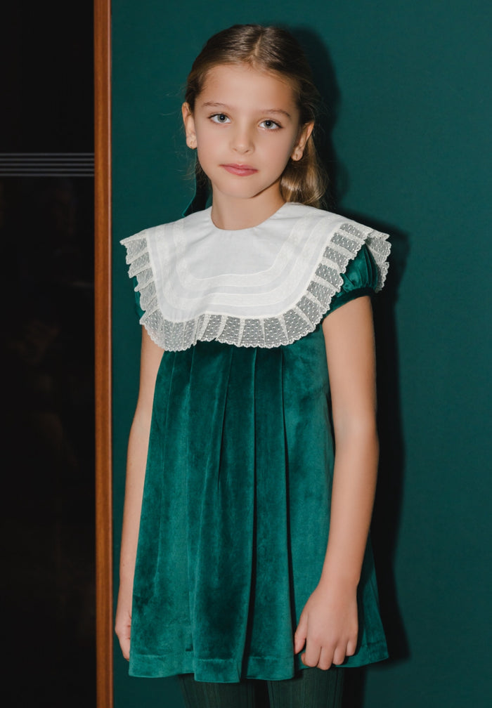 Emerald Green Lace Xmas Velvet Dress