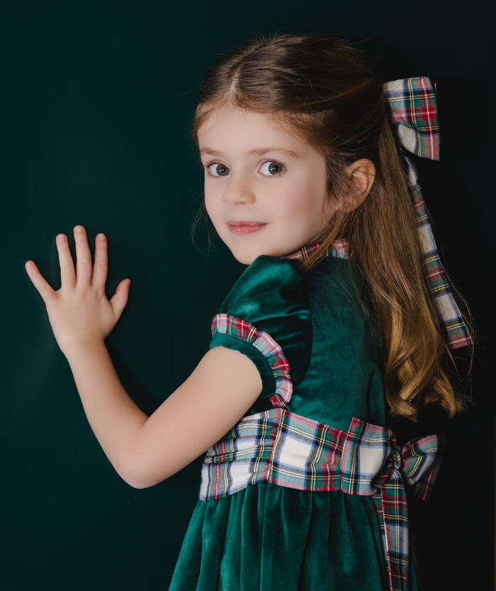 Emerald Green Tartan Xmas Velvet Dress