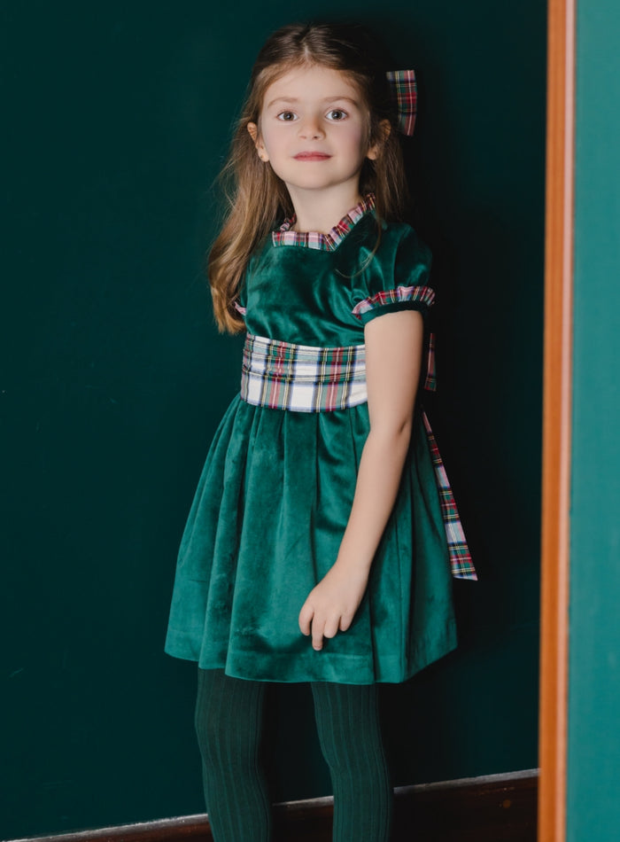 Emerald Green Tartan Xmas Velvet Dress