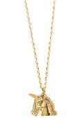 Wanderlust + Co Emoji Unicorn Necklace in gold with unicorn emoji pendant on 14k plated stainless steel chain festival necklace — front view