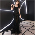 Mandotos fishtail long summer sequin sling evening dress with elegant design for banquets and special occasions.