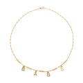 Fraiser Sterling Star Crossed Lover Babe Choker in gold with lettering charm pendant on statement choker — front view