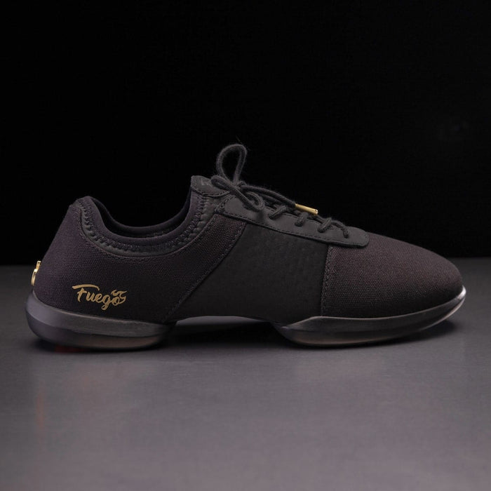 Fuego dance shoes – black split-sole with dual pivot points.