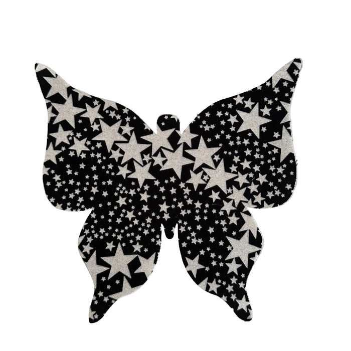 Fused Applique Butterfly - Silver Stars on Black