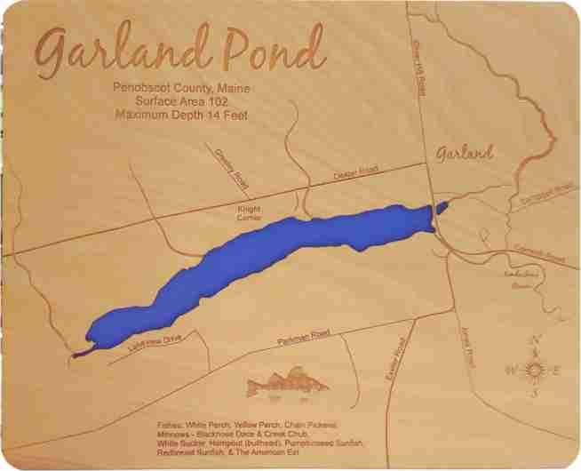 Garland Pond, ME - laser cut wood map