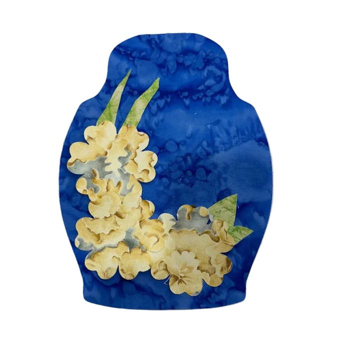 Ginger Jar - Blue Batik with Yellow Mums