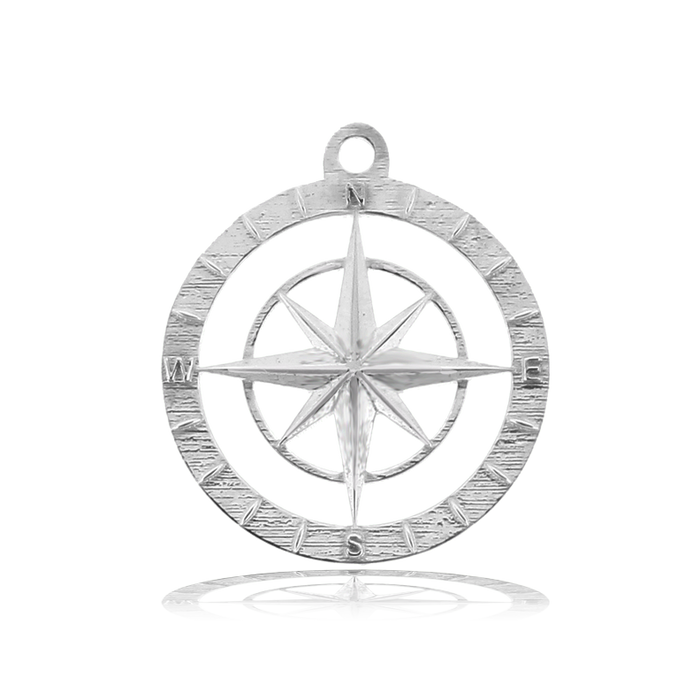 Light Green Shell Gemstone Bracelet with Compass Rose Sterling Silver Charm