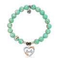 Light Green Shell Gemstone Bracelet with Heart Family Sterling Silver Charm