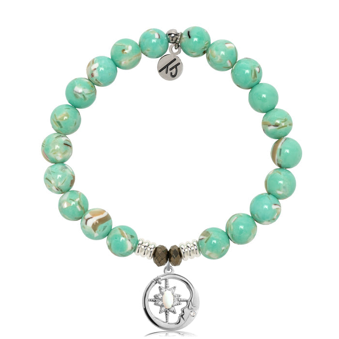 Light Green Shell Gemstone Bracelet with Moonlight Sterling Silver Charm