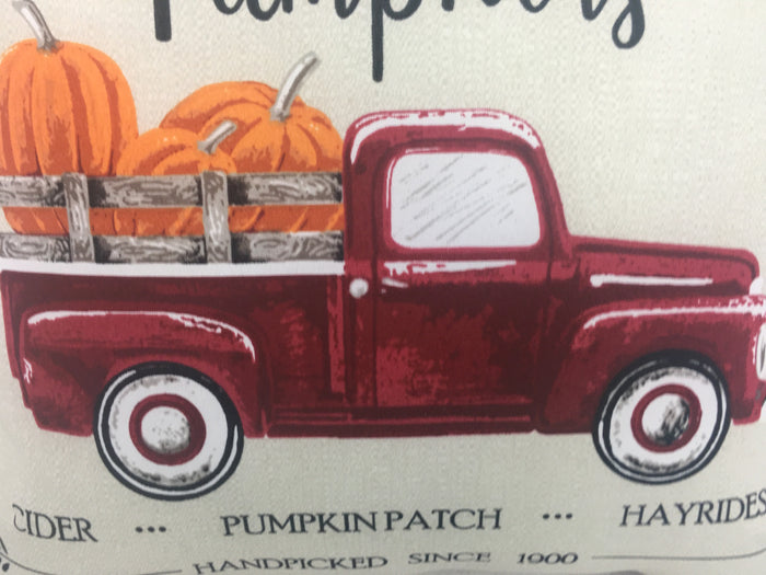 Harvest Indoor or Outdoor Truck Carrying Farm Fresh Pumpkins Pillow
