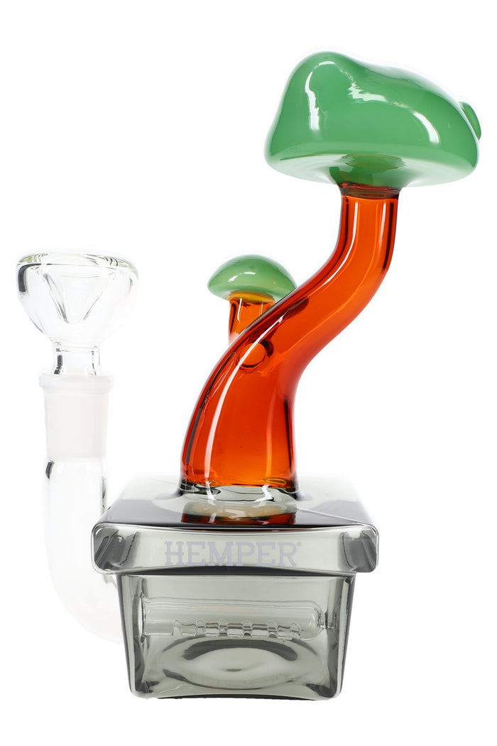 Front view 6.5″ Hemper bonsai bong with square planter base, amber trunk detail, and 14.5 mm bowl included