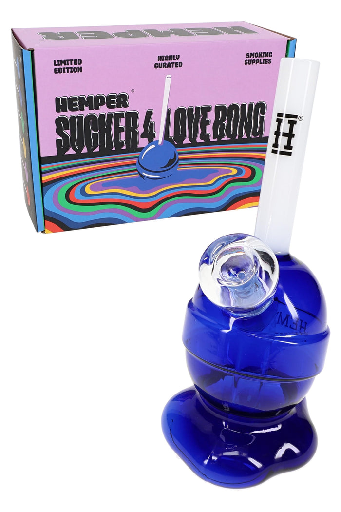 Hemper “Sucker 4 Love” retail box with 6.5″ lollipop glass bong and matching 14.5 mm bowl, candy-themed set