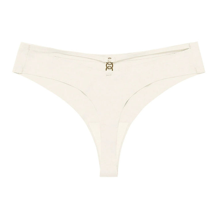 Mandotos Ice Silk G-String Thong Set for Women with seamless low-waist fit and hollow-out T-back design, confident and sexy lingerie.