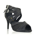 Black denim Latin dance shoes with street sole.