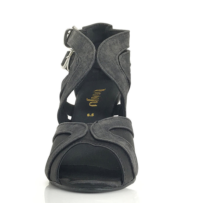Black denim Latin dance shoes with street sole.