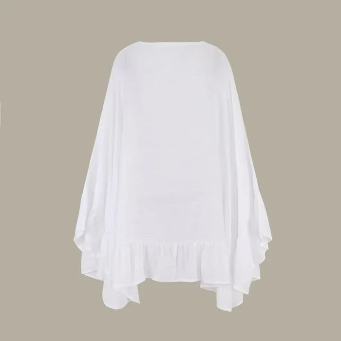 Mandotos International JSN9202262 2024 lace bikini cover-up blouse with V-neck, solid color, high-quality fabric for girls.