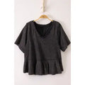 Lace Trim Detail Mineral Washed V-Neck Knit Top-Black