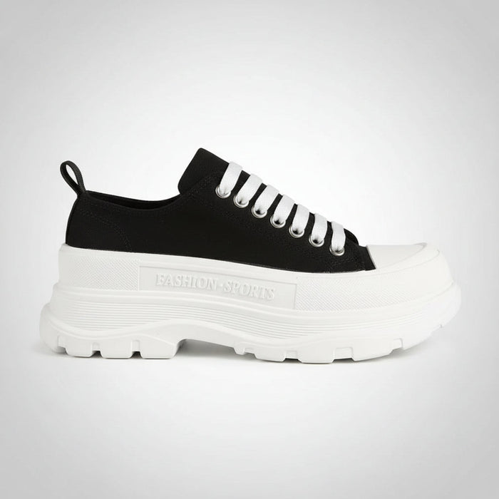 Lace-Up Round Toe Platform Sneakers – Canvas Chunky Sole