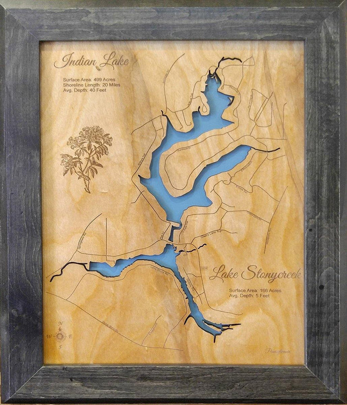 Lake Stonycreek, Pennsylvania - laser cut wood map