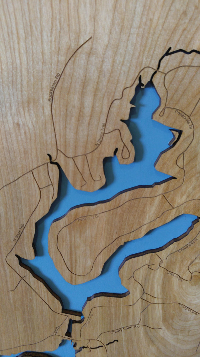 Lake Stonycreek, Pennsylvania - laser cut wood map