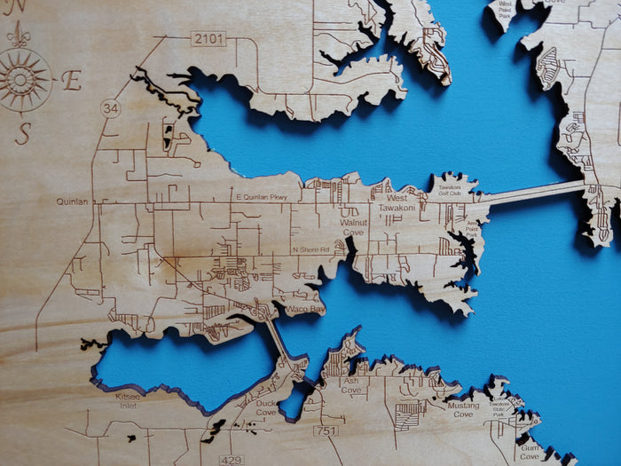 Lake Tawakoni, Texas - laser cut wood map