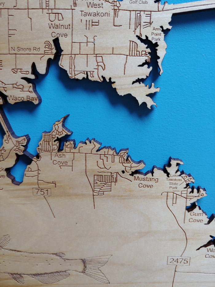 Lake Tawakoni, Texas - laser cut wood map