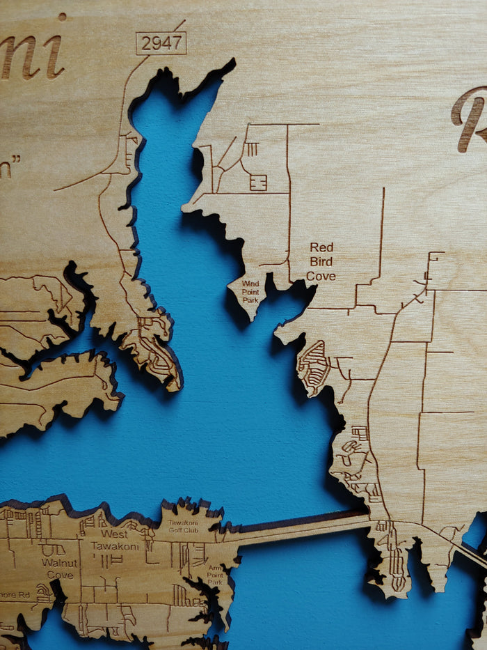 Lake Tawakoni, Texas - laser cut wood map