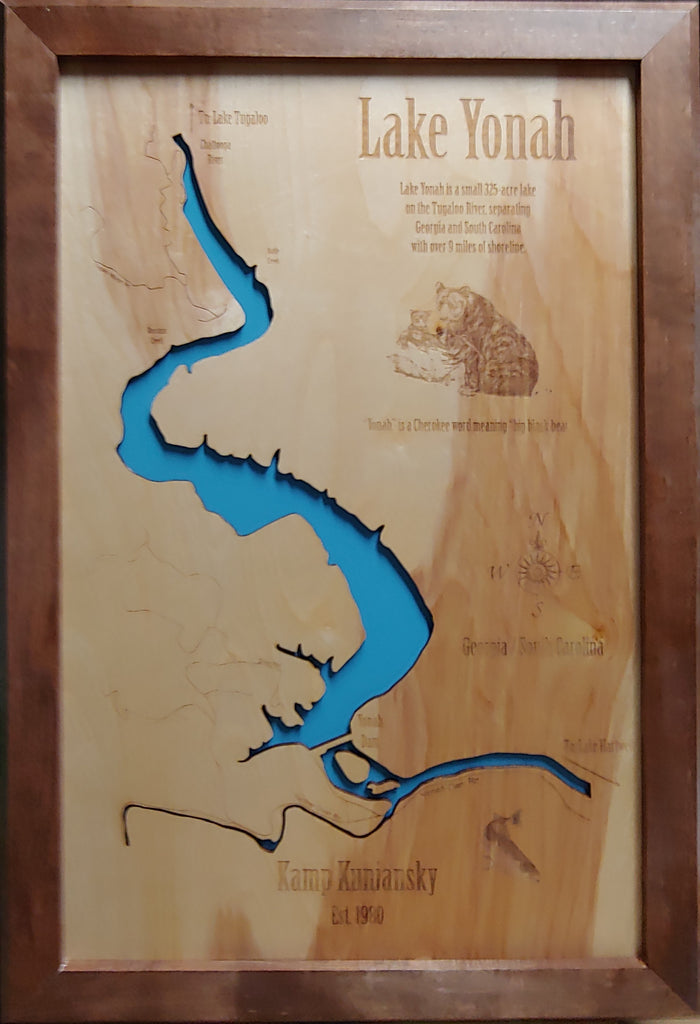 Lake Yonah, Georgia - laser cut wood map
