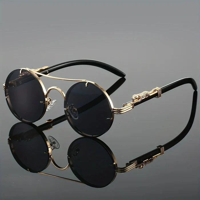 Men's black metal framed sunglasses with TAC lenses for day and night driving, stylish daily leisure eyewear by MANDOTOS INTERNATIONAL.