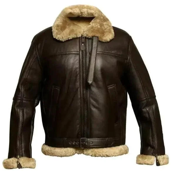 Men's stylish winter leather jacket with fur lining by MANDOTOS, featuring a sleek design and warm, comfortable fit.