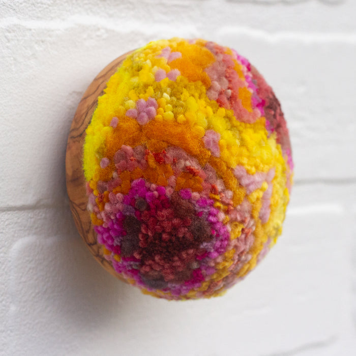 Midi Puff in Olive Wood Frame | Pink + Yellow