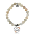 Moonstone Gemstone Bracelet with Heart Family Sterling Silver Charm