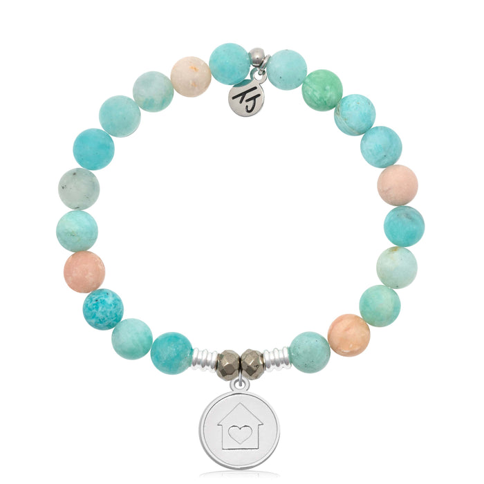 Multi Amazonite Gemstone Bracelet with Home is Where the Heart Is Sterling Silver Charm