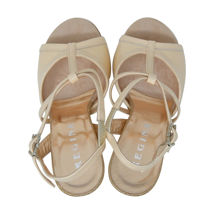Oriental Pearl cream tango shoes gold glitter heel