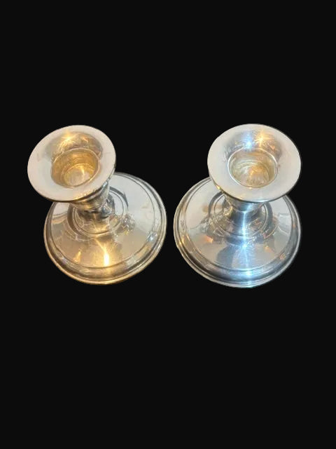 Pair Silver-Plated Candlesticks Traditional Weighted Candle Holders - Annapolis Maritime Antiques