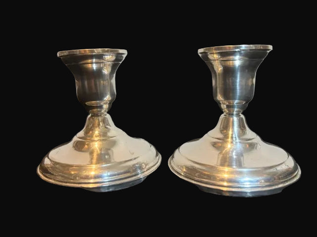 Pair Silver-Plated Candlesticks Traditional Weighted Candle Holders - Annapolis Maritime Antiques
