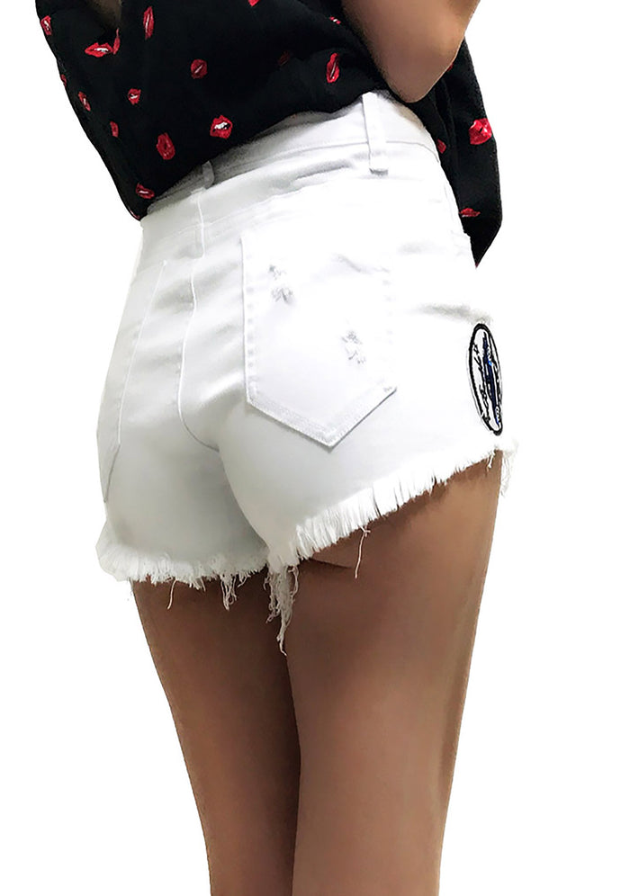 UNIQ Patched Denim Shorts in black — back view