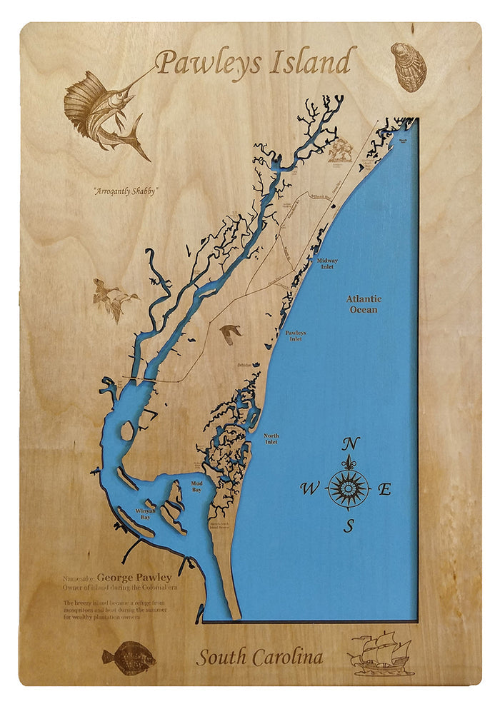 Pawleys Island, South Carolina - laser cut wood map