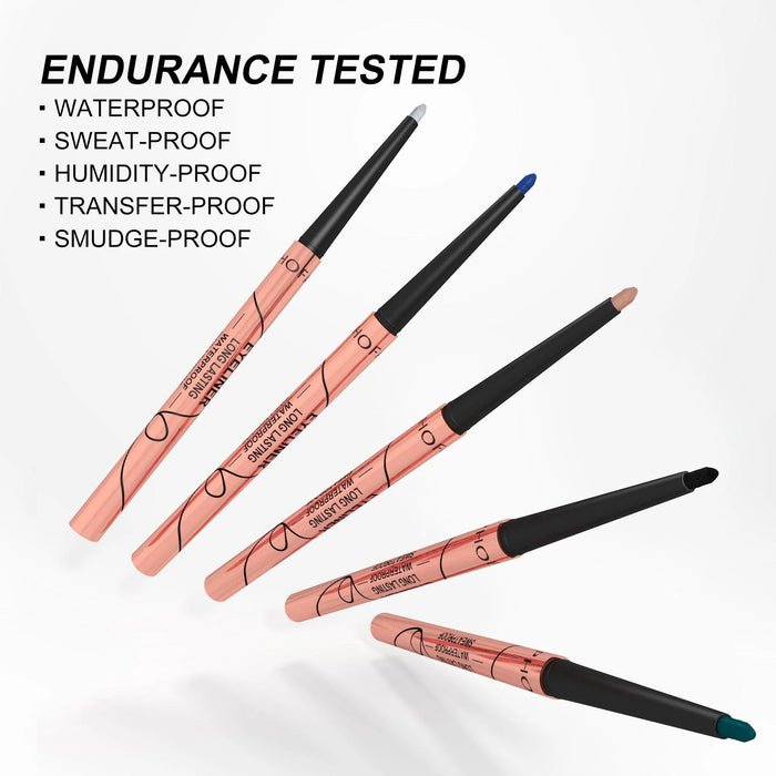Mandotos PHOFAY colorful waterproof eyeliner set with bold, long-lasting shades displayed in open packaging.