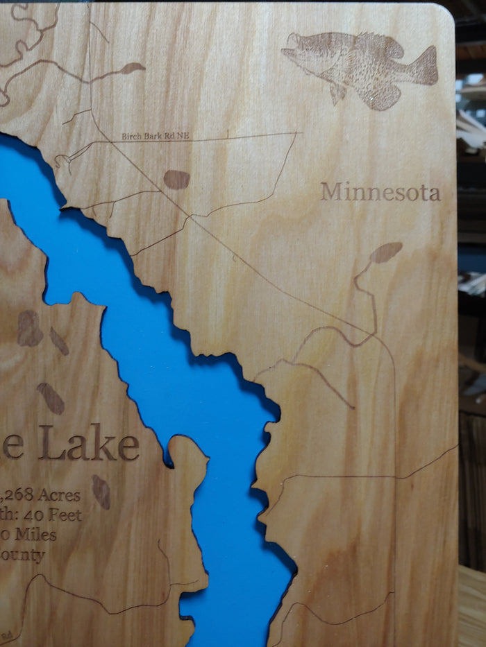 Pimushe Lake, Minnesota - laser cut wood map