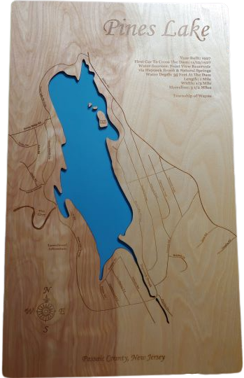 Pines Lake, New Jersey - laser cut wood map