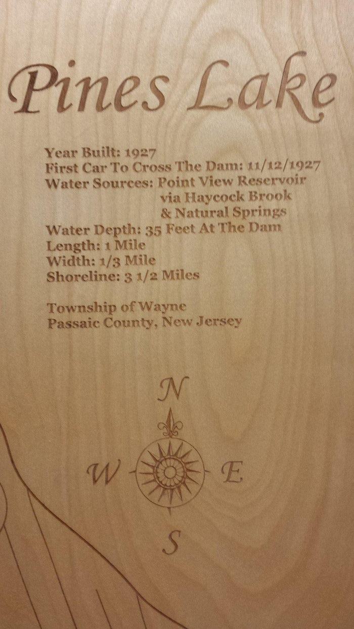 Pines Lake, New Jersey - laser cut wood map