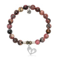 Pink Rhodonite Gemstone Bracelet with Baby Feet Sterling Silver Charm