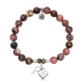 Pink Rhodonite Gemstone Bracelet with Key to my Heart Sterling Silver Charm