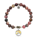 Pink Rhodonite Gemstone Bracelet with Rising Sun Sterling Silver Charm