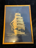 #Polish Wood Marquetry Sailing Ship Wall Art Framed Nautical Folk Art - Annapolis Maritime Antiques