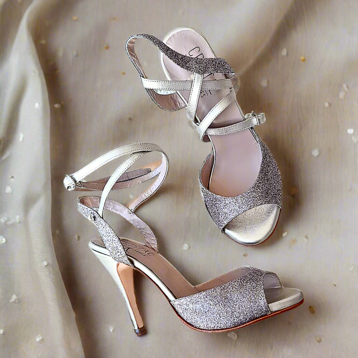 Rubi Gold Glitter Tango Dance Shoes with Double Ankle Strap