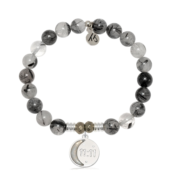 Rutilated Quartz Gemstone Bracelet with 11:11 Sterling Silver Charm