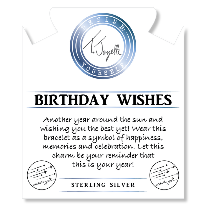 Rutilated Quartz Gemstone Bracelet with Birthday Wishes Sterling Silver Charm