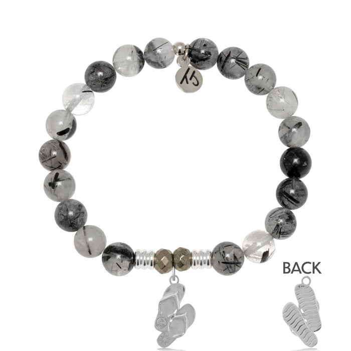 Rutilated Quartz Gemstone Bracelet with Flip Flop Sterling Silver Charm